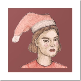 girl with christmas hat Posters and Art